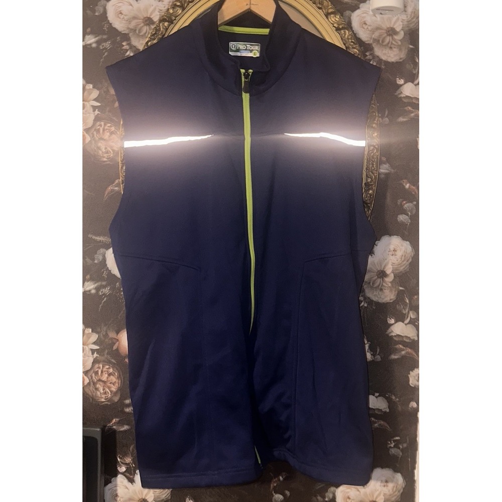 Pro Tour Vest Mens Large Black Blue Zipper Polyester Golf Vest